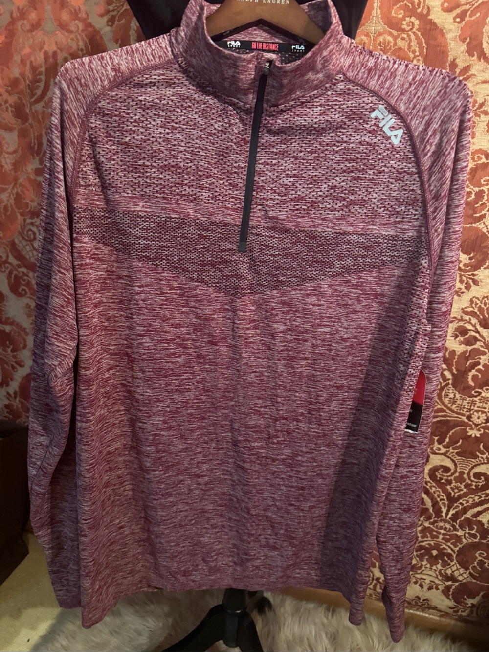 FILA Men’s Marled Burgundy Half-Zip Performance Sweater